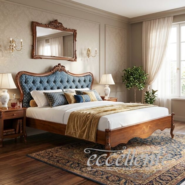 イタリア製 キングベッド200 パッシオーニ 象嵌/ウォールナット(マットレスサイズW200cm)|King bed 200 Passioni with inlay/Walnut Finish (Mattress size W200)|TV-PS543820