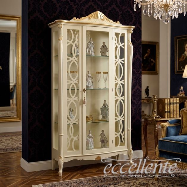 イタリア製 1ドアキューリオ パッシオーニ High/アイボリー+ゴールドリーフ 1 door curio Passioni High/Ivory color with gold leaf|TV-ST5456LQ