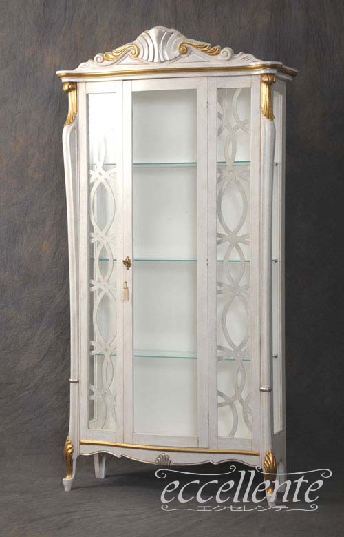 イタリア製 1ドアキューリオ パッシオーニ High／アンティークホワイト+ゴールドリーフ  1 door curio Passioni High/Antique white with gold leaf｜TV-ST5456AW