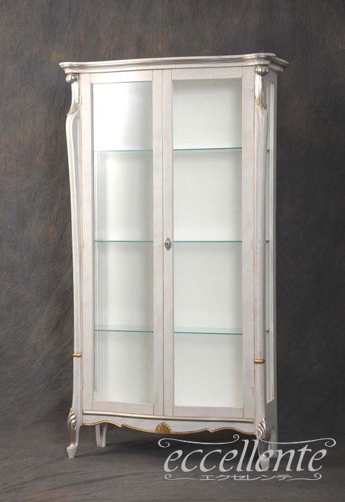イタリア製 2ドアキューリオ パッシオーニ High／アンティークホワイト+シルバーリーフ  2 door curio Passioni High/Antique white with silver leaf｜TV-ST5453AW
