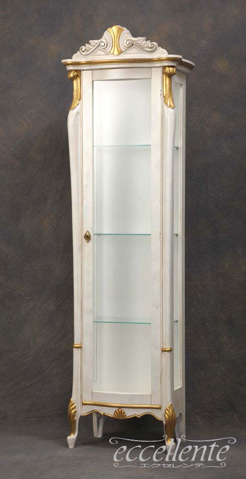 TV-ST5452AW イタリア製 1ドアキューリオ　パッシオーニ　High／アンティークホワイト+ゴールドリーフ  1 door curio Passioni High/Antique white with gold leaf