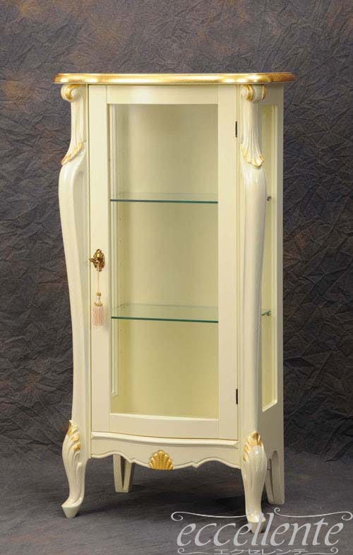 イタリア製 1ドアキューリオ パッシオーニ Low／アイボリー+ゴールドリーフ  1 door curio Passioni Low/Ivory color with gold leaf｜TV-ST5454LQ