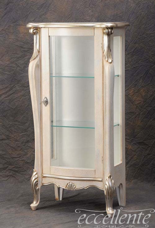 TV-ST5454AW イタリア製 1ドアキューリオ　パッシオーニ　Low／アンティークホワイト+シルバーリーフ  1 door curio Passioni Low/Antique white with silver leaf