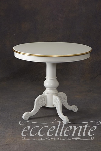 TV-6211WA イタリア製 ラウンドテーブル80Ф　アンティークホワイト+ゴールドリーフ  Round table 80φ/Antique white with gold leaf