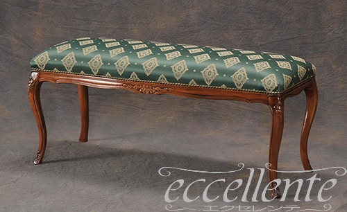 イタリア製 2シートベンチ Sonia ウォールナット仕上げ／Rasoグリーン   ｜2 Seat bench Sonia Walnut Finish / Raso Green｜GP-223F2G