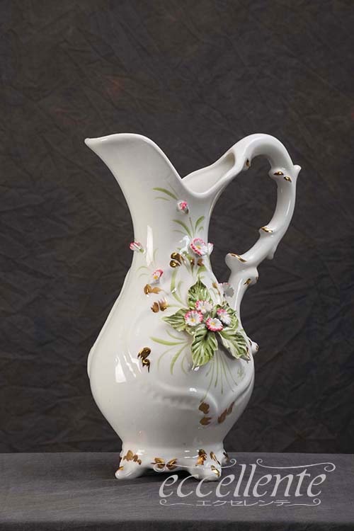 イタリア製 陶花付き 片手花瓶 Single-handled vase with flower decoration｜ST-1620517