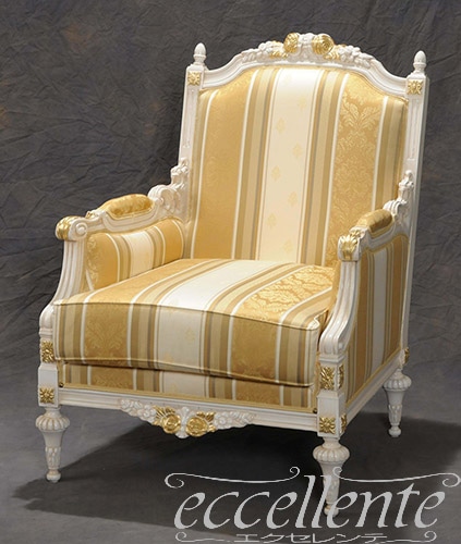 イタリア製 アームチェア マーキュリー アンティークホワイト+ゴールドリーフ／ゴールド｜MS-301/AWA