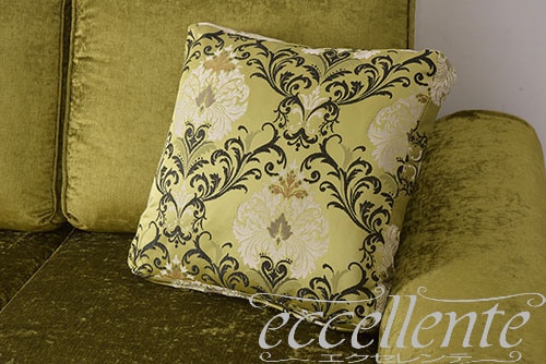 CS-SC139358 イタリア製 スクエア―クッション　L1393.58　ダマスク／グリーン   Square cushion L1398.58 Damask/Green