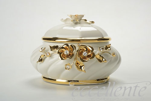 CB-549BO イタリア製 フタ付ボウル　Gold Flowers ＆Crystal<br>Bowl with lid Gold Flowers＆Crystal 