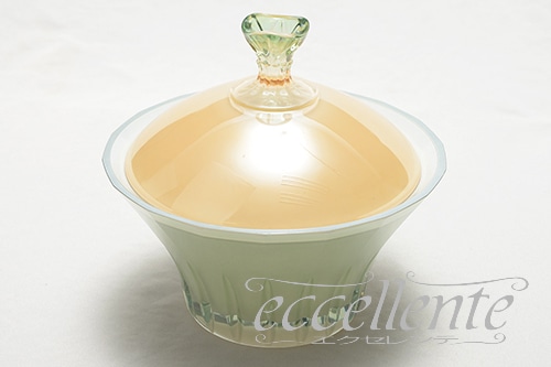 CA-BOXM16GR イタリア製 キャンディボックスM　グリーン・アンバー<br> Flute glass / Green&Amber