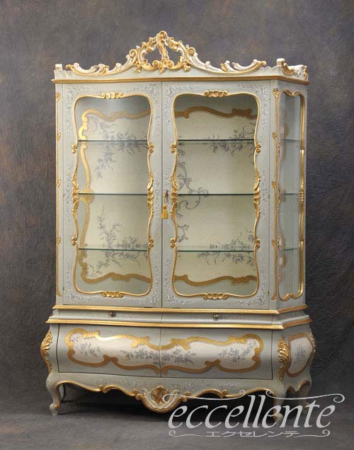 AF-2053V イタリア製 2ドアーグラスカップボード　Blue　デコレーション<br>2 door glass cupboard