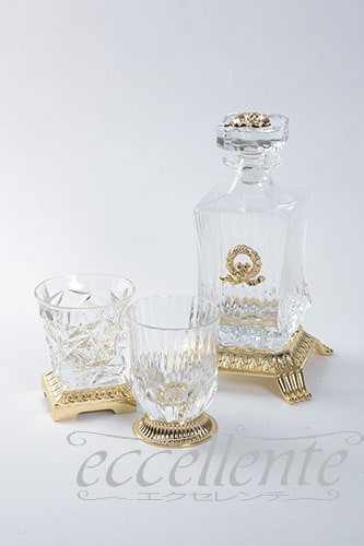 OB-128B イタリア製 ボトル・グラス3点セット　クリアー／ゴールド  Bottle and glasses/Clear&Gold