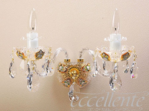 チェコ製 ボヘミアクリスタルブラケット 2灯 Clear+gold｜Bohemian Crystal Wall Lamp 2 lights Clear+Gold｜TB113002CG