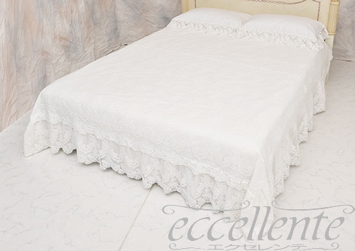 CH-B306VI イタリア製 ベッドカバー3面 Versailles Ivory <br> Bedcover with ruffles on 3 sides / Versailles Ivory