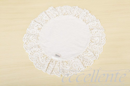 CH-L2437CI イタリア製 ランチョンマット 丸 レースフリル Corinzio Ivory<br>Place mat round shaped with lace ruffles / Corinzio Ivory