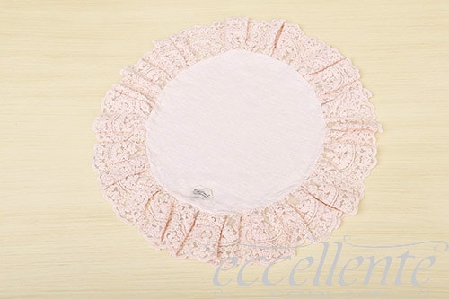 CH-L2437CP イタリア製 ランチョンマット 丸 レースフリル Corinzio Pink<br>Place mat round shaped with lace ruffles  / Corinzio Pink