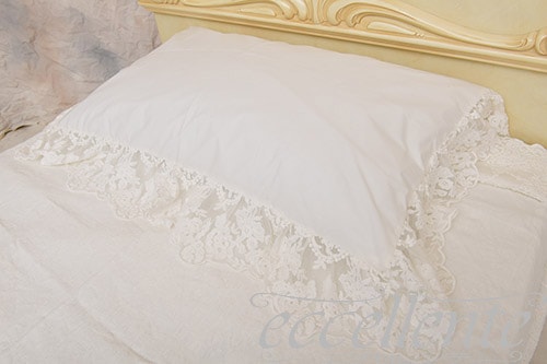 CH-P3064VI イタリア製 ピローケース レースフリル Versailles Ivory<br>Pillow case with lace ruffles / Versailles Ivory