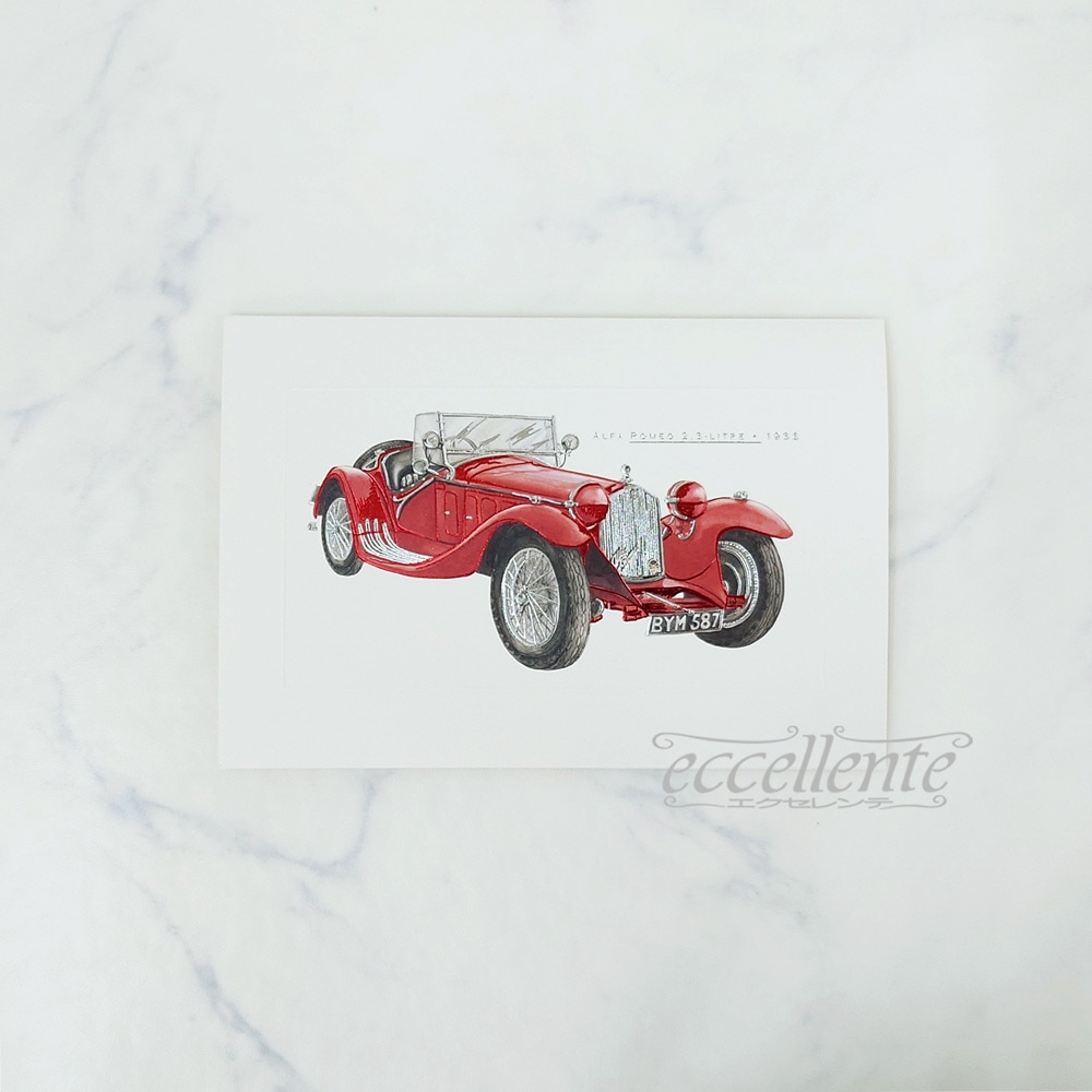 BB-A005ST イタリア製 グリーティングカード レッドクラシックカー  Greeting card Red classic car