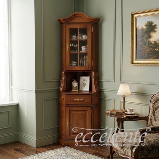 イタリア製 コーナーキャビネット 茶｜Corner Cabinet Walnut Finish