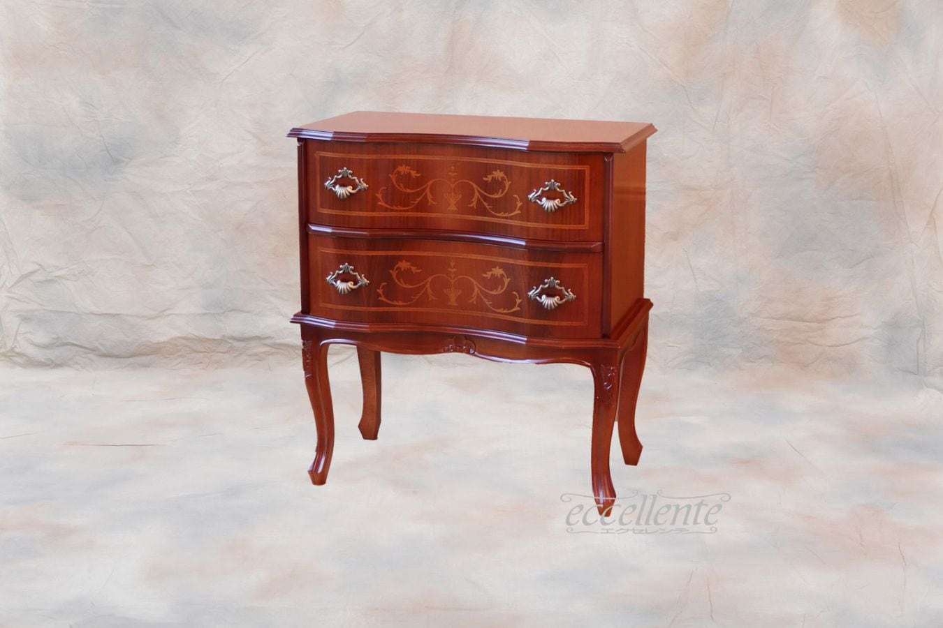 イタリア製2段猫脚ナイトチェスト 象嵌｜TS-034/SPA/BR