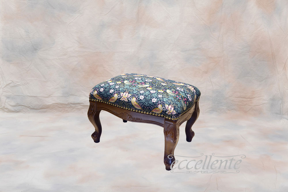 イタリア製オットマンスツール イチゴ泥棒グリーン ベストオブモリス