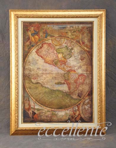 イタリア製 額絵 ワールドマップ Ⅱ｜Q049416817