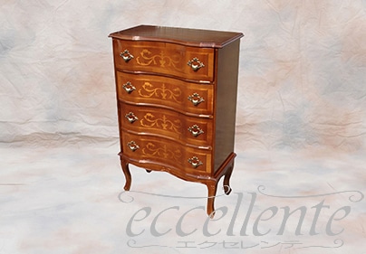イタリア製4段猫脚チェスト 象嵌｜TS-044/SPA/BR-T