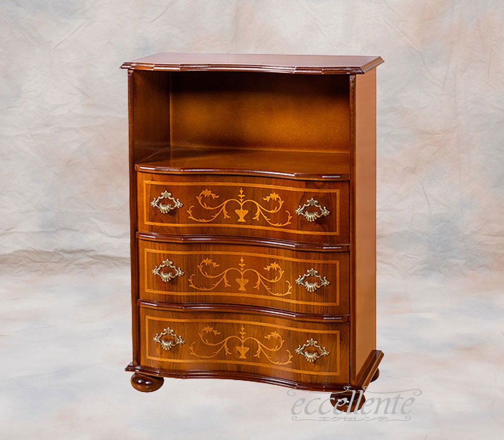 イタリア製3段丸脚オープンチェスト 象嵌｜TS-246/SPA-BR