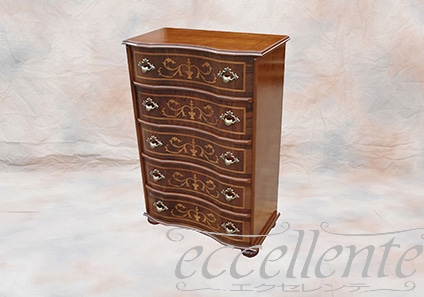 イタリア製5段丸脚チェスト 象嵌｜TS-036/SPA-BR