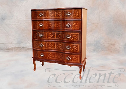 イタリア製5段猫脚チェスト 象嵌｜TS-054/5/SPA-BR