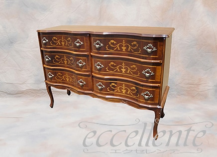 イタリア製猫脚ワイドチェスト 象嵌｜TS-535/SPA-BR