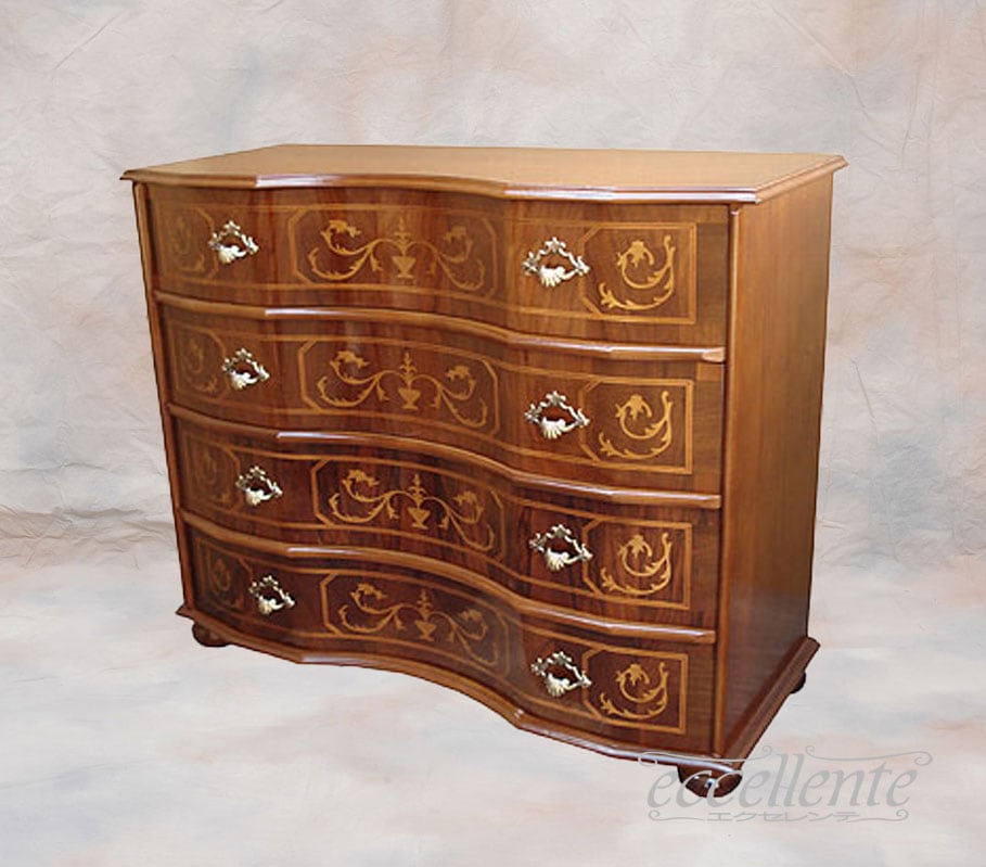 イタリア製4段丸脚チェスト 象嵌｜TS-040/SPA-BR