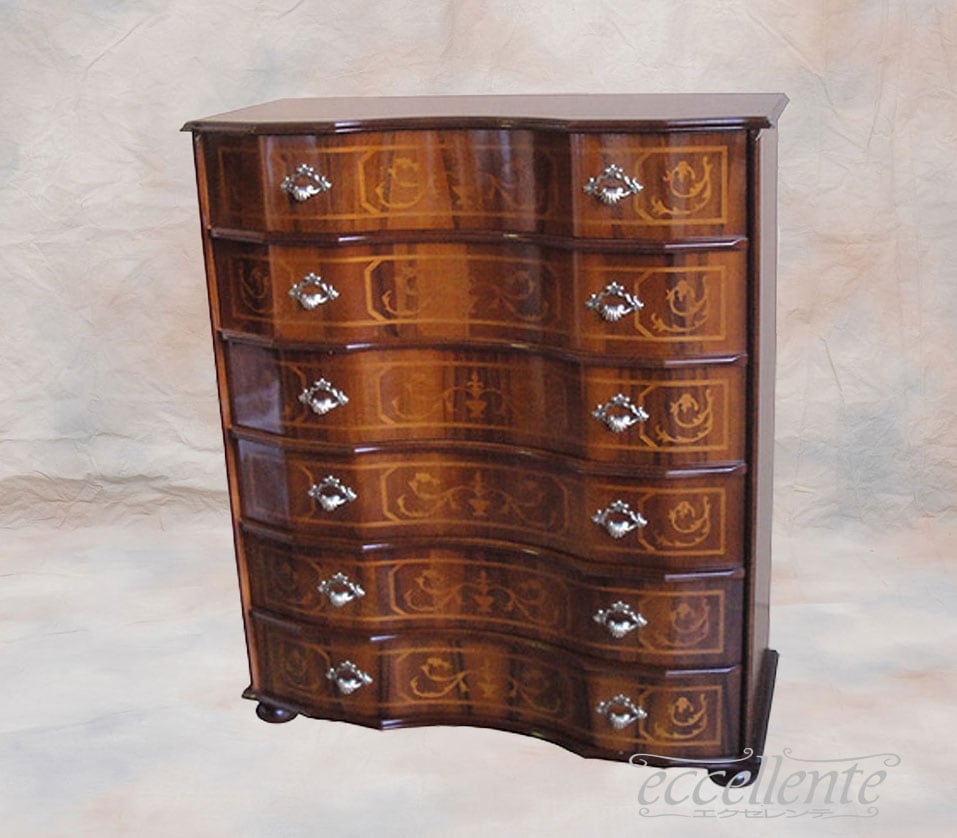 イタリア製6段丸脚チェスト 象嵌｜TS-040/6/SPA-BR