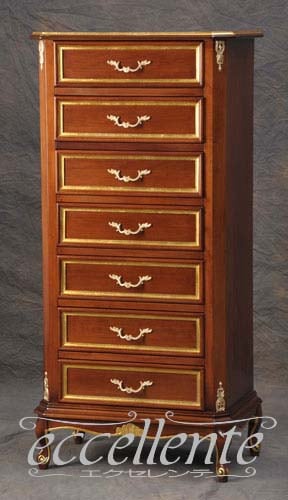 イタリア製 7段チェスト ウォールナット+ゴールド|7-Drawer Chest/Walnut finish with gold|IE-5109NO