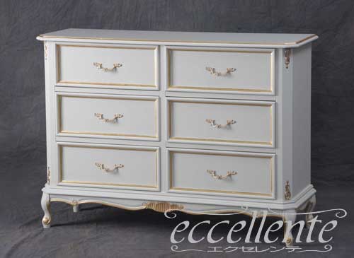 イタリア製 6段チェスト アイボリー+ゴールド|6-drawer chest/Ivory finish with gold|IE-5165IV