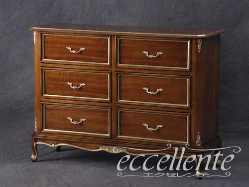 イタリア製 6段チェスト 茶|6-drawer chest/Walnut finish with gold|IE-5165NO