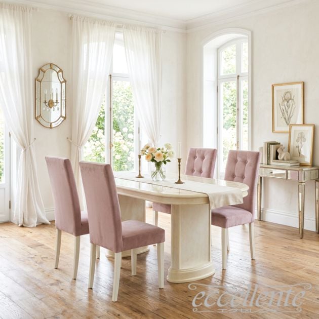 イタリア製 伸長式ダイニング5点セット ミレディ オーバル DA／アイボリー｜Dining Table Milady Oval/Ivory DA｜ML-TAV01AV