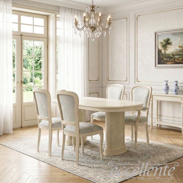 イタリア製 伸長式ダイニング5点セット ミレディ オーバル RB／アイボリー｜Dining Table Milady Oval/Ivory RB｜MLTAV01AV-GP16-17WAF3B