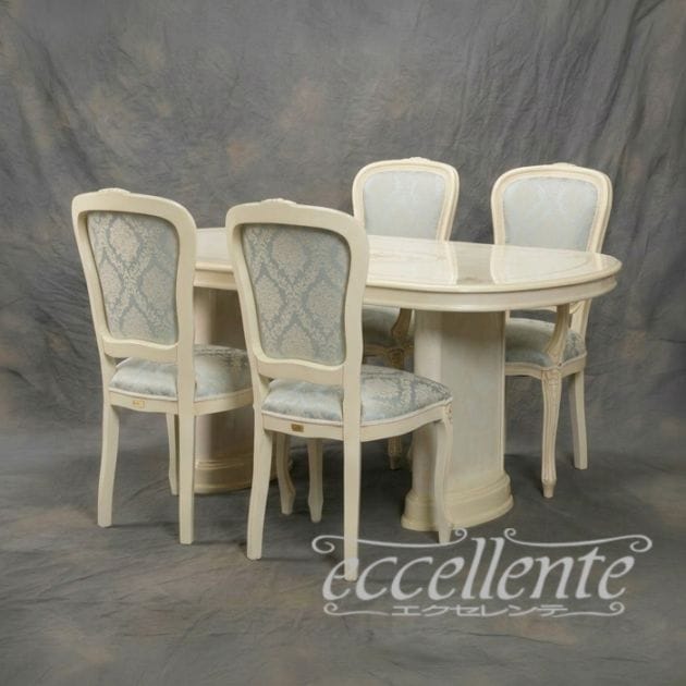 イタリア製 伸長式ダイニング5点セット ミレディ オーバル RB／アイボリー｜Dining Table Milady Oval/Ivory RB｜MLTAV01AV-GP16-17WAF3B