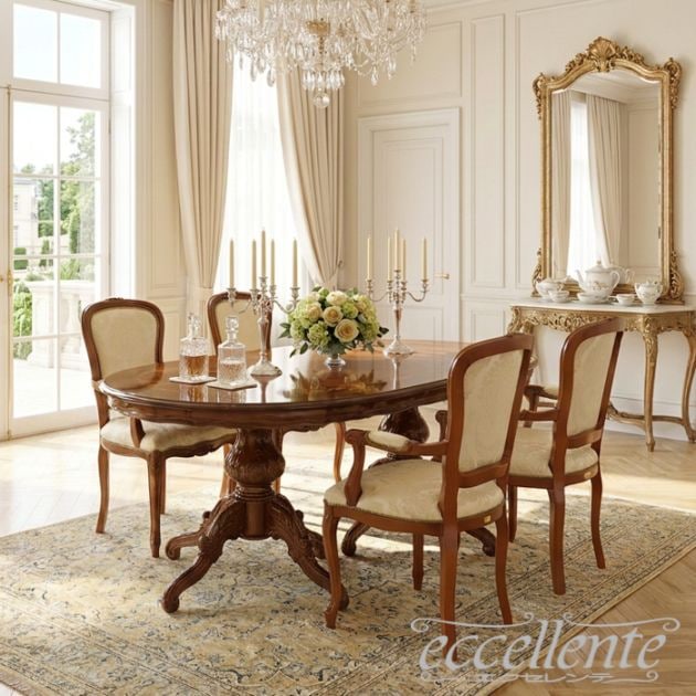 イタリア製ダイニング5点セット 175 象嵌 茶 FB｜Dining Set 175 Inlay Walnut Finish｜MS910TIN-GP16-17F5967B