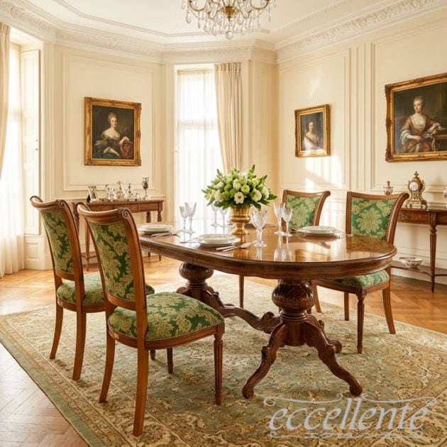 イタリア製ダイニング5点セット 175 象嵌 茶 MG｜ Dining Set 175