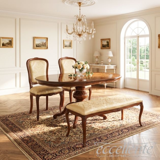 イタリア製ダイニング4点セット 135 象嵌 茶 FB｜Dining Set 135 Inlay Walnut Finish｜MS910TIN-GP16-17F5967B-223W3B