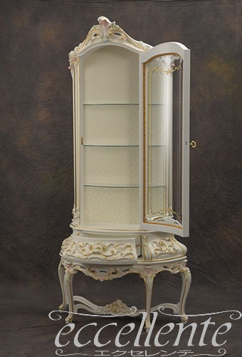 【シリック/Silik】SI-0507 イタリア製 1ドアグラスキャビネット アイボリー/ハンドペインティング