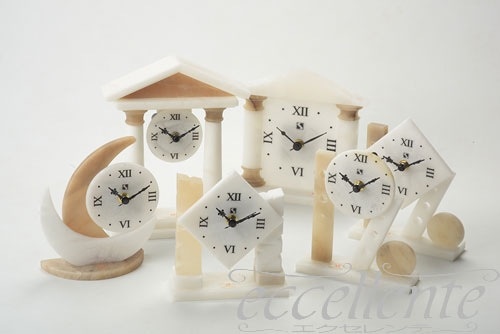 イタリア製 置時計 Roman 文字盤L アラバスター／ホワイトブラウン Table Clock Roman alphabet dials L Alabaster / White brown｜SS-11654