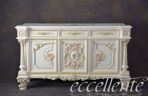 【シリック/Silik】SI-9920/3B イタリア製 3ドアサイドボード Giove アイボリー/ハンドペインティング