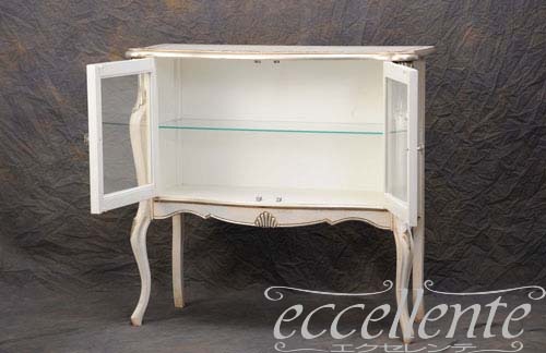 イタリア製 2ドアグラスキャビネット パッシオーニ アンティークホワイト+シルバーリーフ｜2 door glass cabinet Passioni/Antique white with silver leaf｜TV-ST5459AW