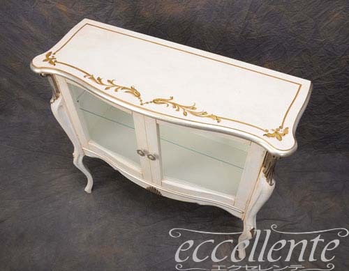 イタリア製 2ドアグラスキャビネット パッシオーニ アンティークホワイト+シルバーリーフ｜2 door glass cabinet Passioni/Antique white with silver leaf｜TV-ST5459AW
