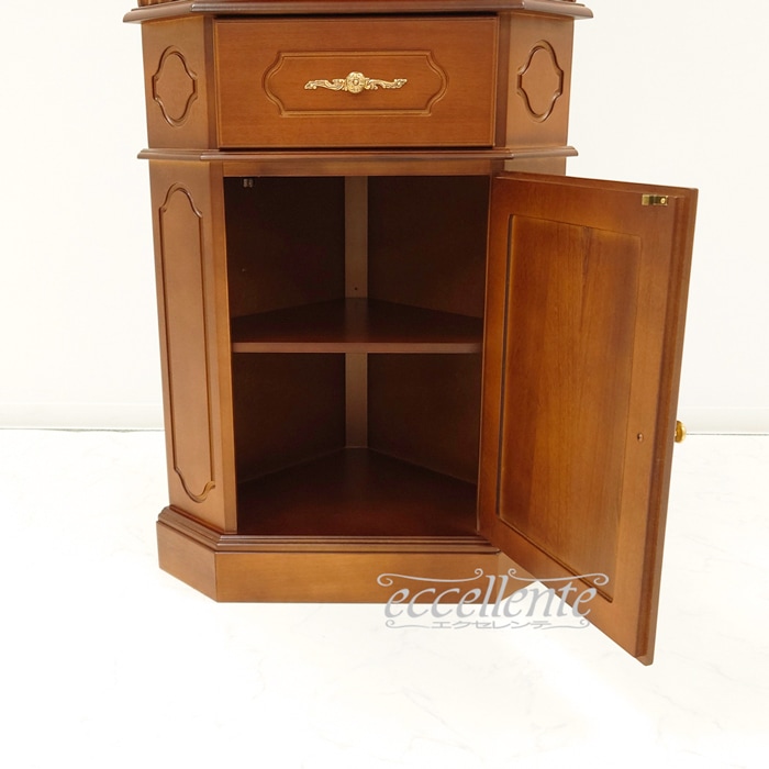 イタリア製 コーナーキャビネット 茶 Corner Cabinet Walnut Finish
