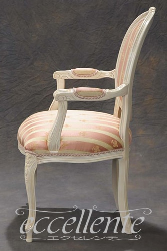 イタリア製 アームチェア ブリアンゾーロオーバル アンティークホワイト仕上げ／ピンク｜GP-69WAP