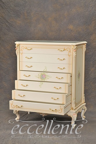 イタリアンクラシックスタイル 象嵌細工 7段チェスト クラシック イタリア 7段 チェスト 茶 87cm 象嵌 ロココ調 家具 猫脚 丸脚 完成品